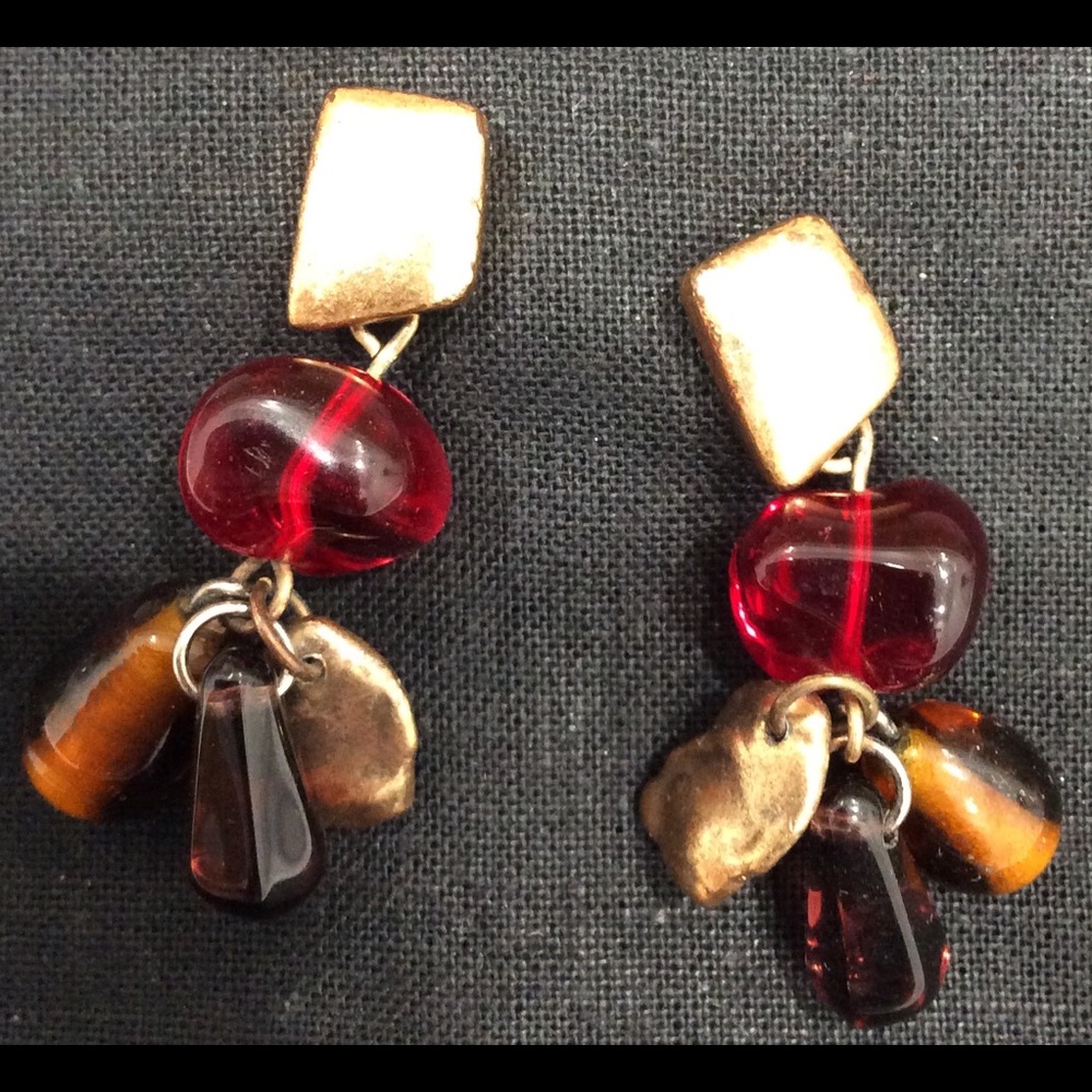 BRONZE, RED, AMBER TONED EARRINGS